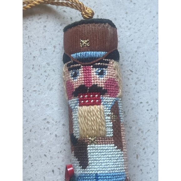 Petit Point Needlepoint Nutcracker Christmas Ornament 5.5" Tall W/O Loop Gift - Picture 3 of 7